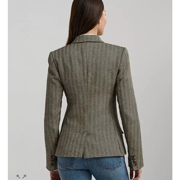 Ralph Lauren BLACK LABEL Women's Herringbone Tweed Blazer Tan/Brown Equestrian 2 - Picture 4 of 14